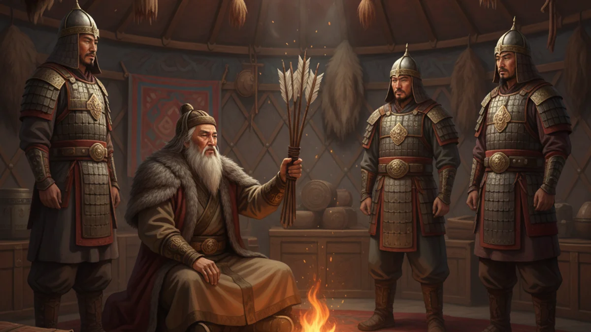 The Arrow Bundle - Folklore of Genghis Khan story illustration from Mongolian Epics