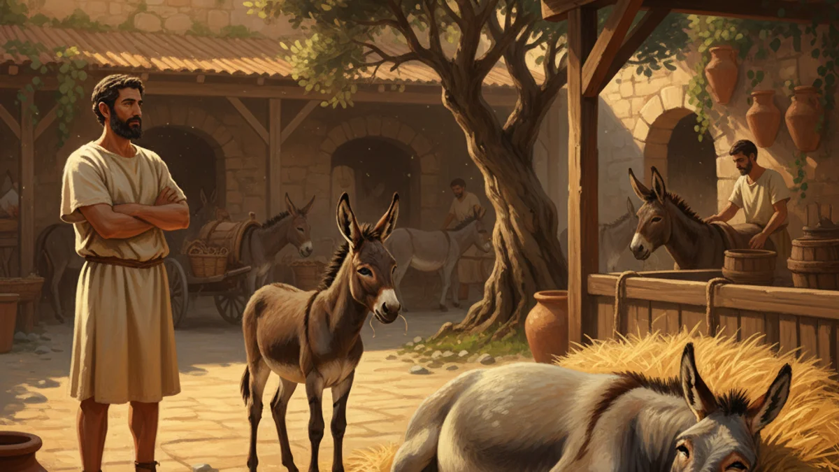 The Ass and His Purchaser - Additional Aesop story illustration from Greek Fables