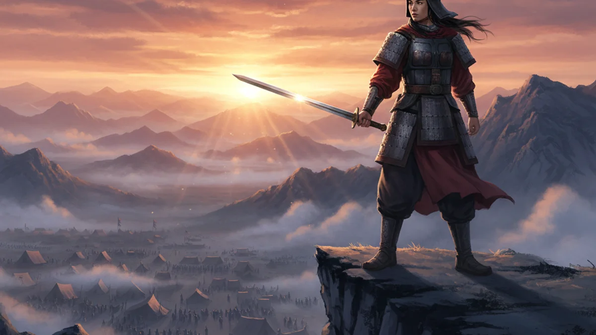 Illustration for The Ballad of Mulan - a famous heroes Chinese Legends story with moral lessons