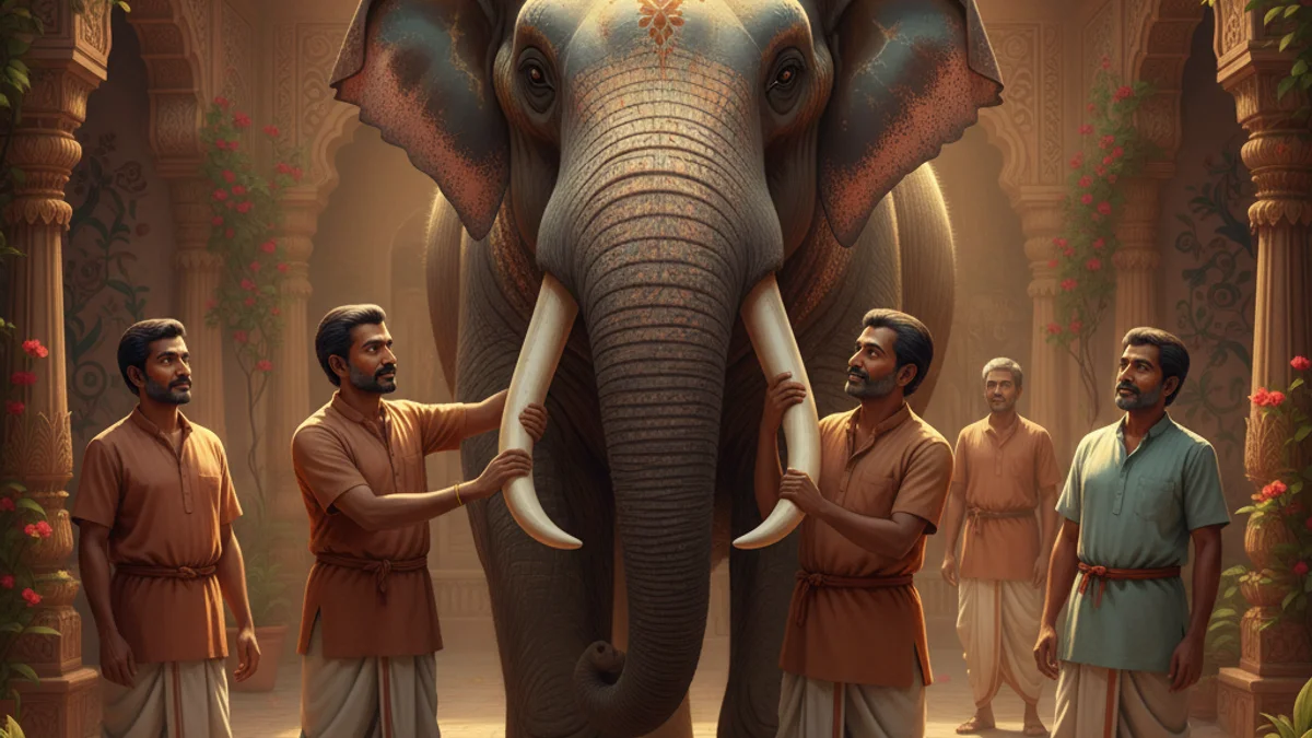 The Blind Men and the Elephant - Teaching Stories story illustration from Jain Tales