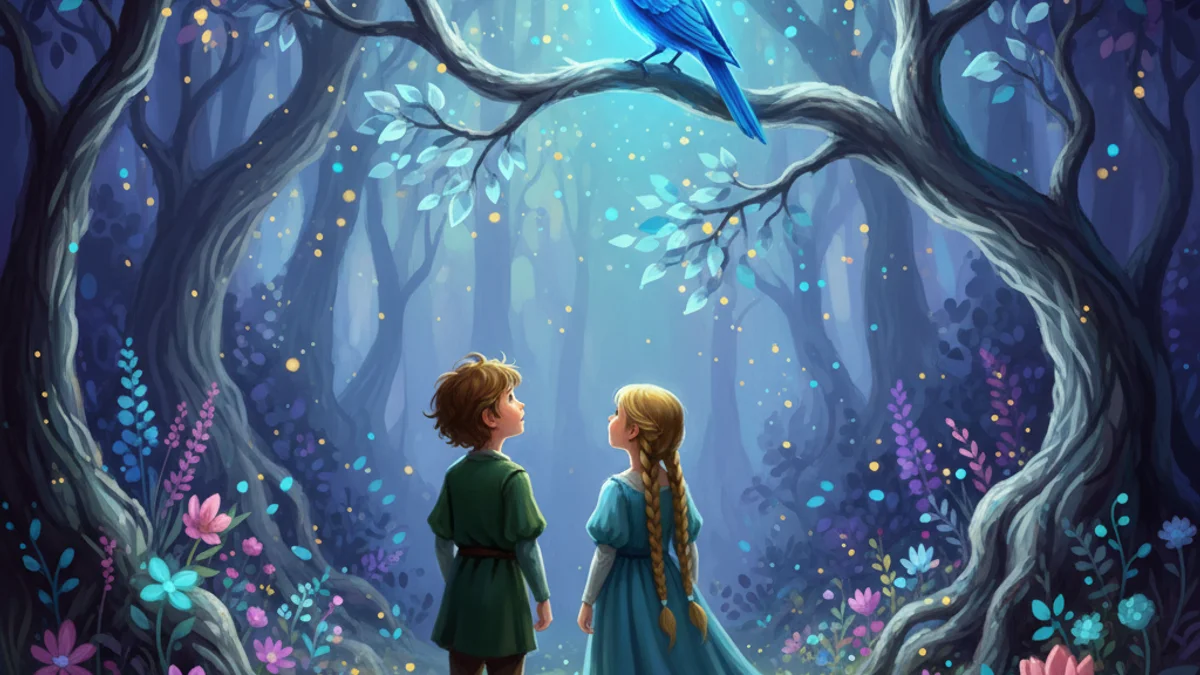 Illustration for The Blue Bird - a classic literature tales European Folklore story with moral lessons