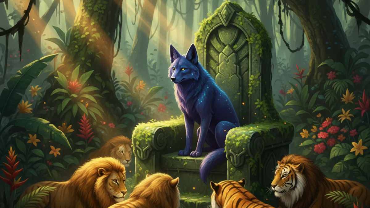 Illustration for The Blue Jackal - a animal stories with life lessons Panchatantra story with moral lessons