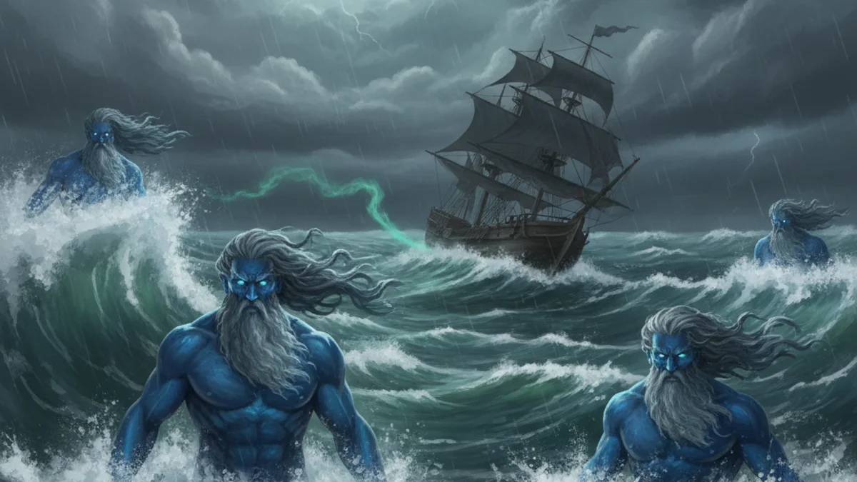 Illustration for The Blue Men of the Minch - a scottish legends Celtic Myths story with moral lessons