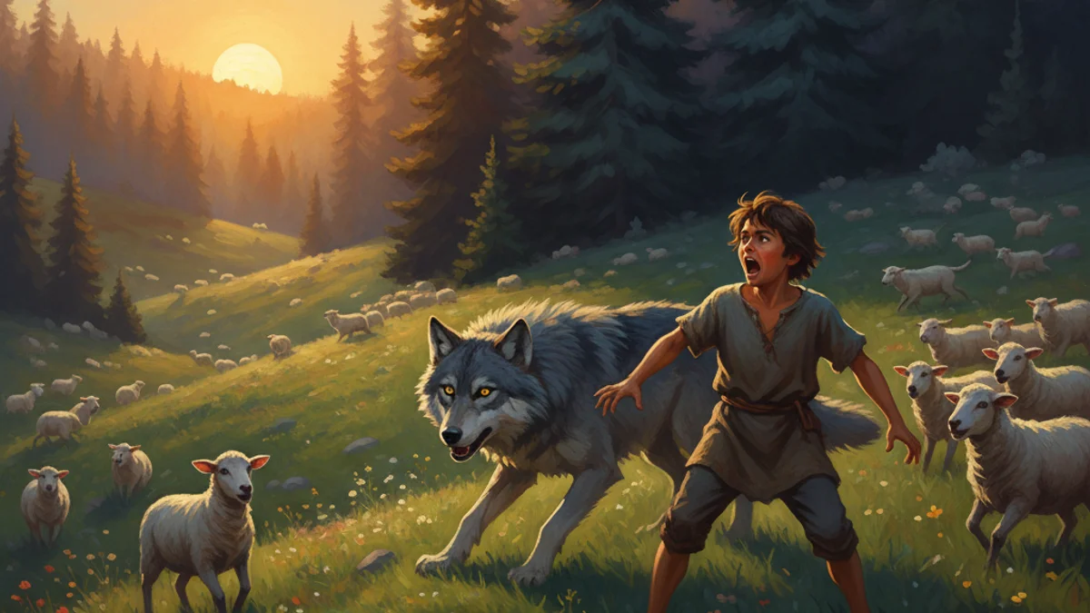 The Boy Who Cried Wolf - Aesop's Fables Extended story illustration from Moral Fables