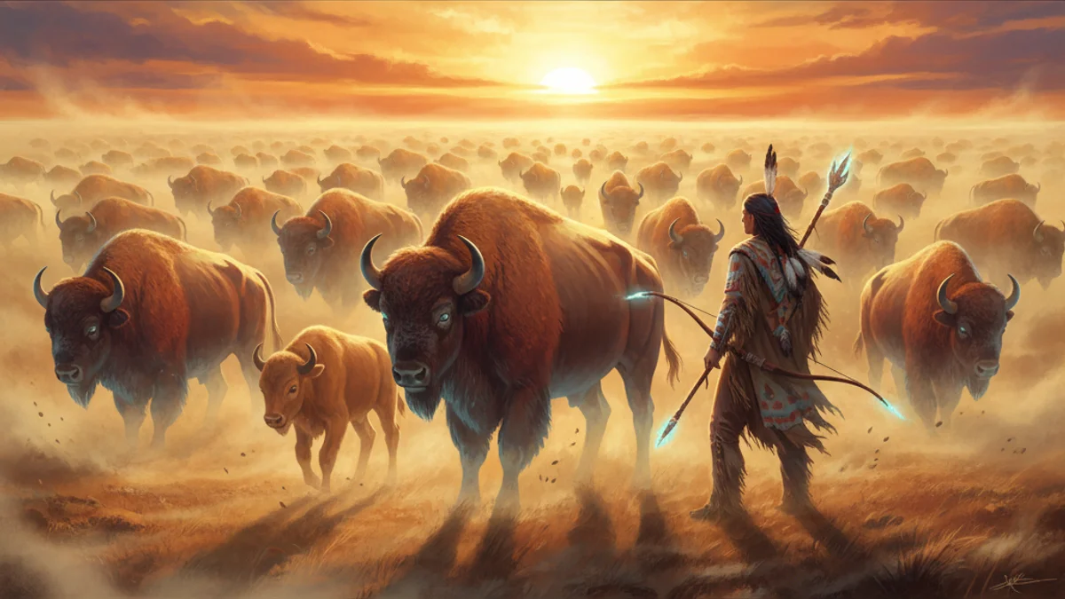 The Buffalo Wife - Animal Myths story illustration from Native American Legends