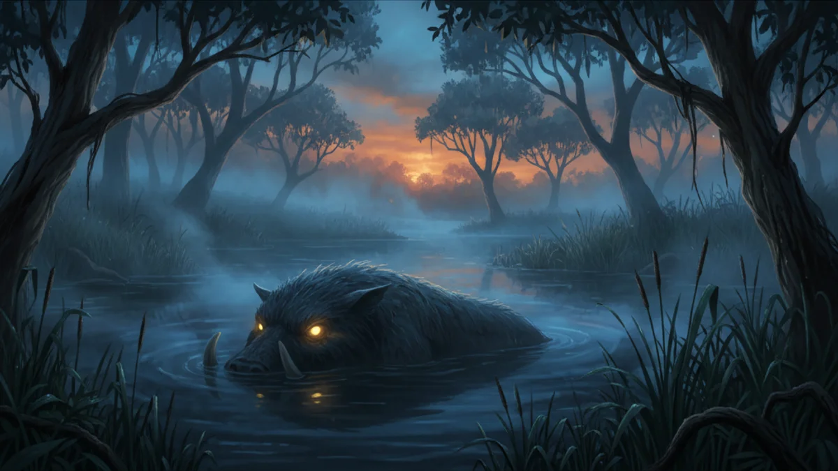 Illustration for The Bunyip - a dreamtime stories Australian Aboriginal story with moral lessons