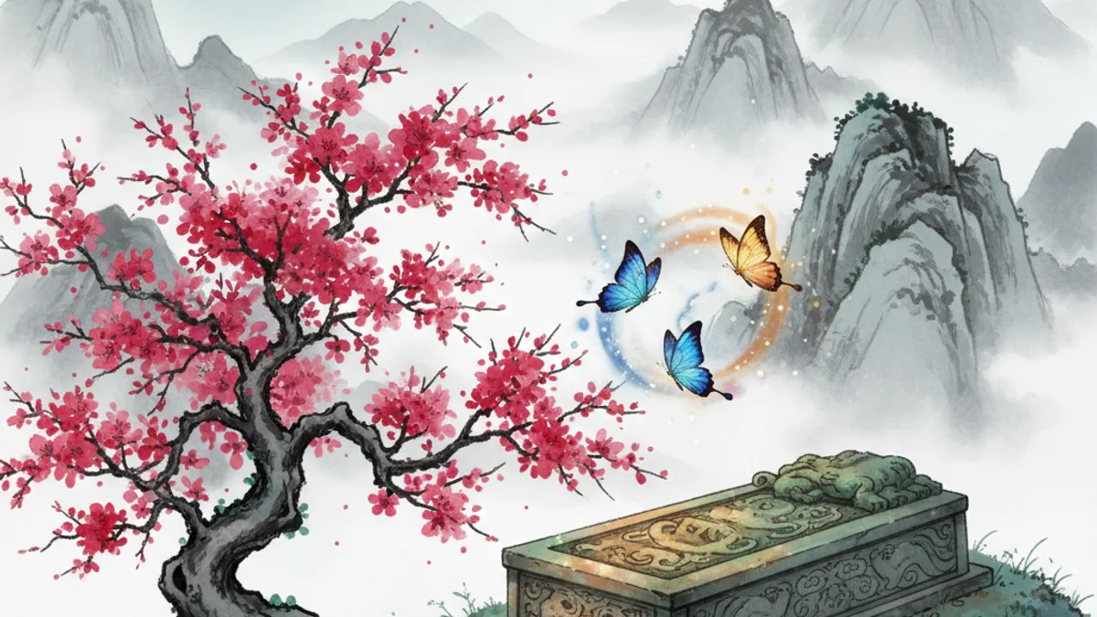 Illustration for The Butterfly Lovers (Extended) - a love stories from legend Cross-Cultural Themes story with moral lessons