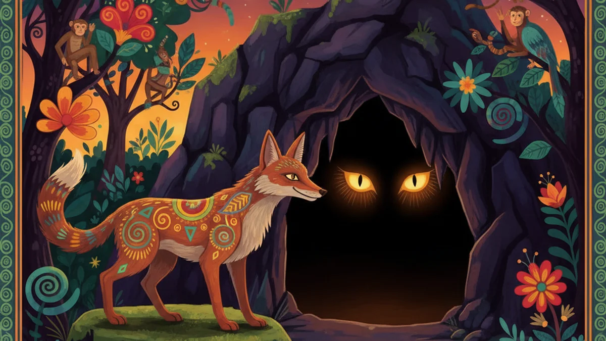 Illustration for The Cave That Talked - a tales of wisdom and strategy Panchatantra story with moral lessons