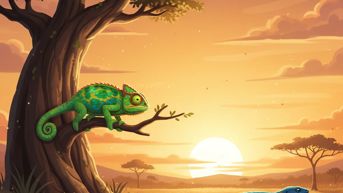 Illustration for The Chameleon and the Lizard - a creation myths African Folktales story with moral lessons