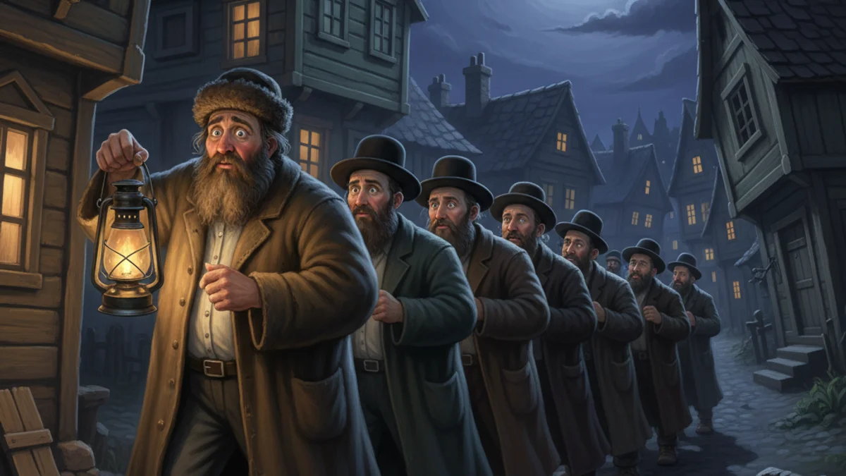 Illustration for The Chelm Night Watchman - a fools of chelm Jewish Folklore story with moral lessons