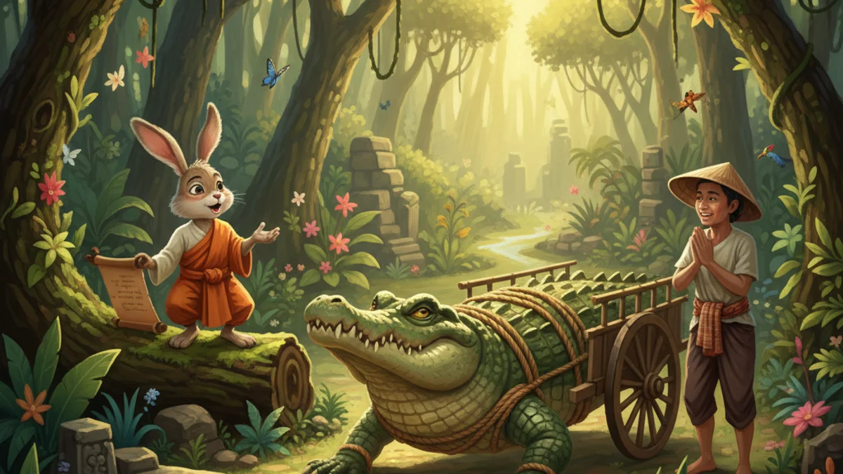 Illustration for The Clever Rabbit Judge - a cambodian tales Southeast Asian Folklore story with moral lessons