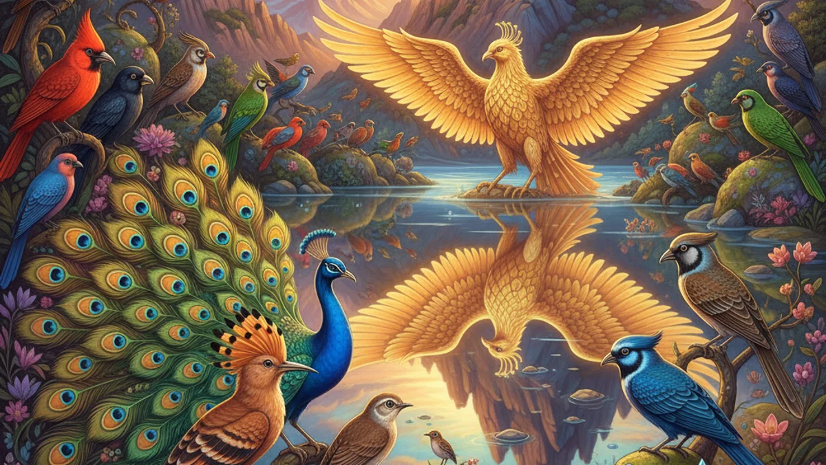 The Conference of the Birds - Persian Tales story illustration from Middle Eastern Folklore