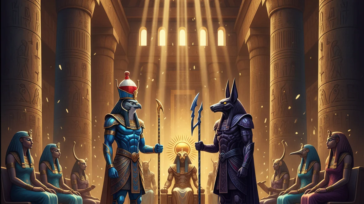 Illustration for The Contendings of Horus and Set (Extended) - a additional tales Egyptian Mythology story with moral lessons