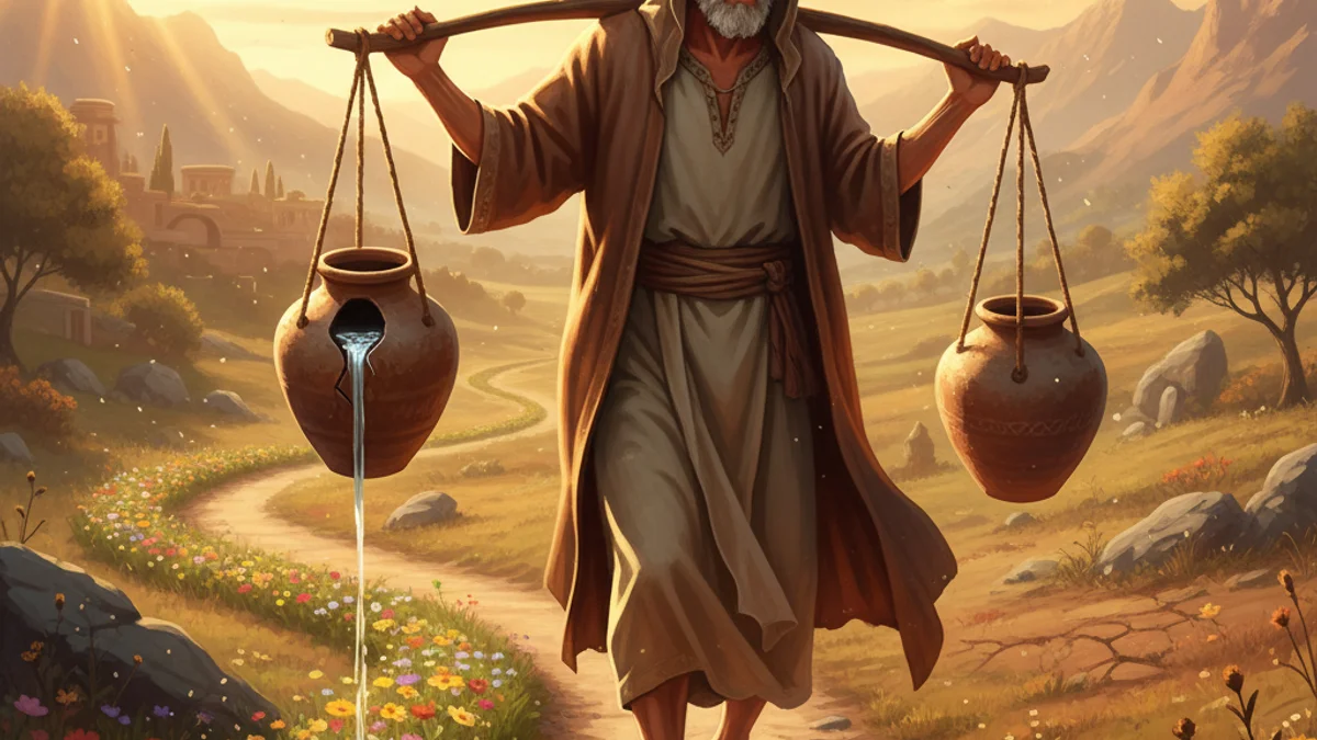 The Cracked Pot - Teaching Stories story illustration from World Wisdom Tales