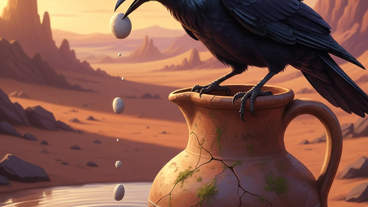 The Crow and the Pitcher - Aesop's Fables Extended story illustration from Moral Fables
