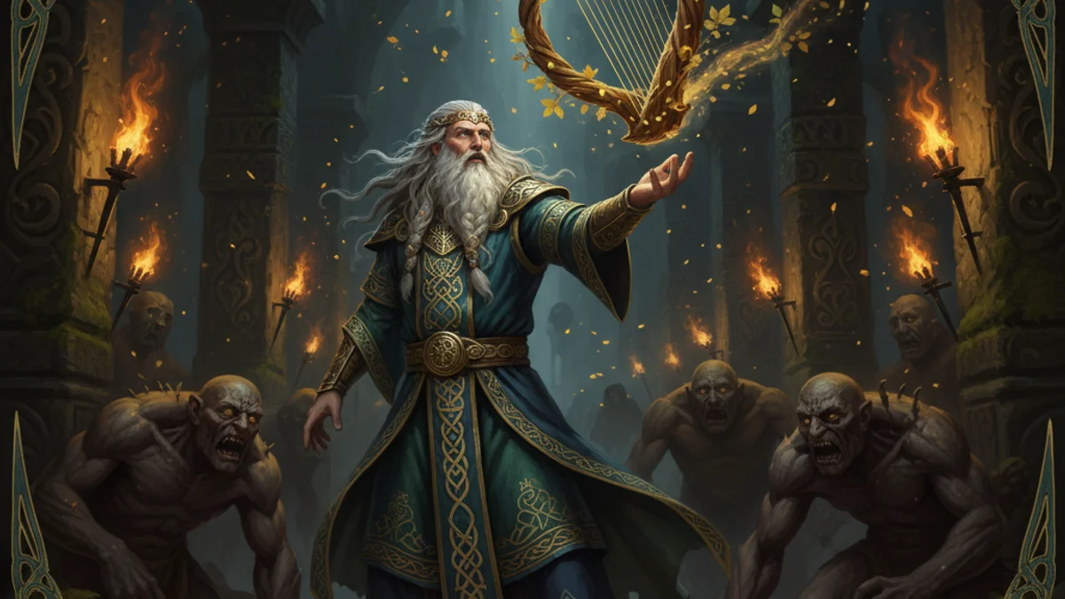 The Dagda's Harp - Irish Gods and Goddesses story illustration from Celtic Myths