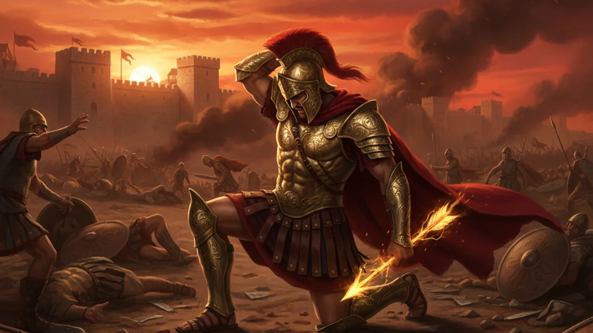 Illustration for The Death of Achilles - a heroes Greek Myths story with moral lessons