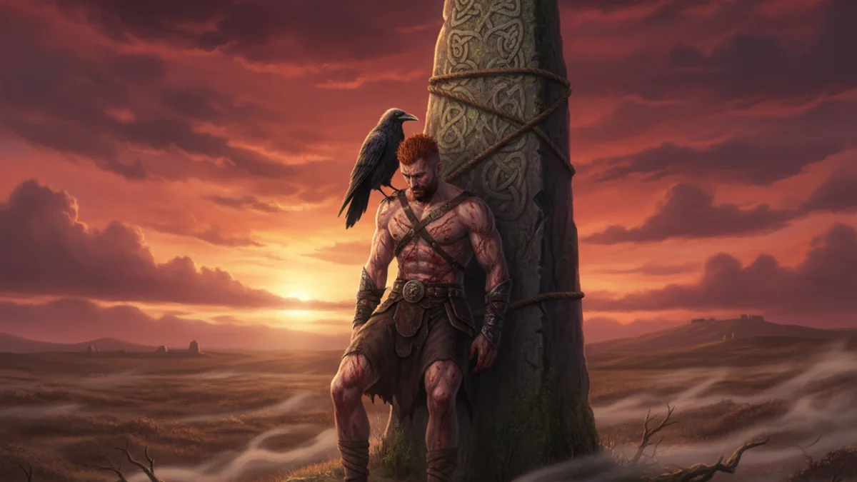 Illustration for The Death of Cú Chulainn - a heroes of ulster cycle Celtic Myths story with moral lessons