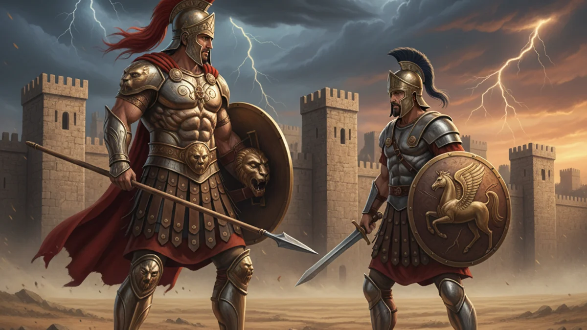 Illustration for The Death of Hector - a famous myths Greek Myths story with moral lessons