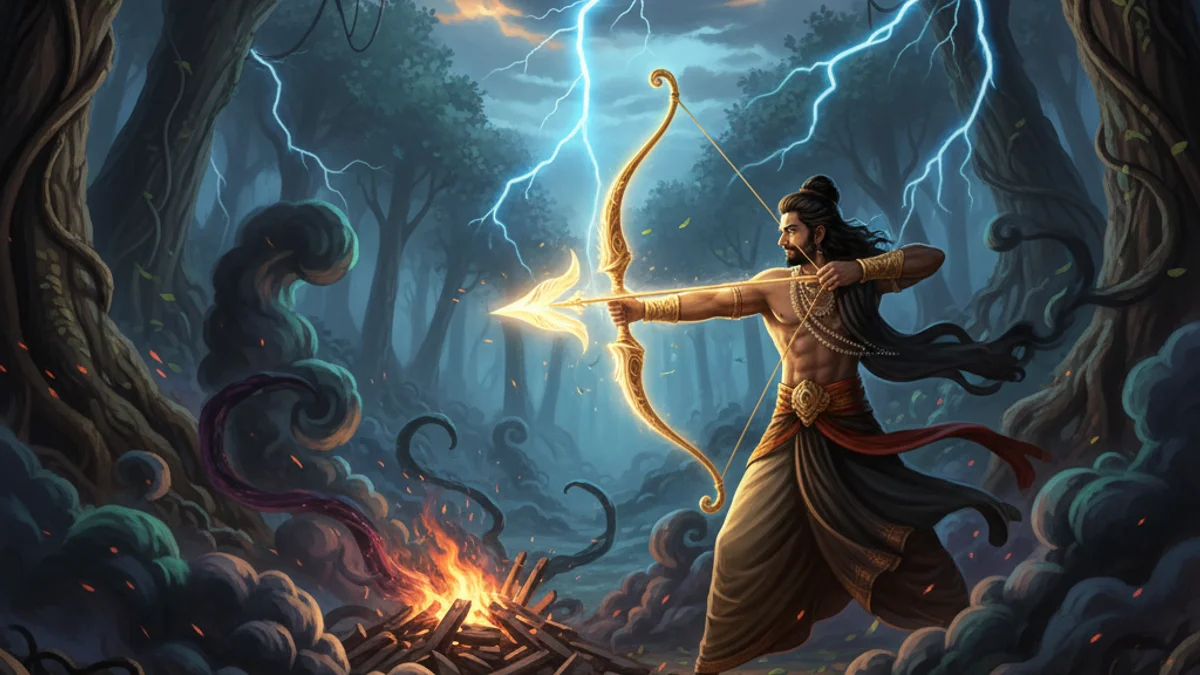 Illustration for The Death of Indrajit - a stories from the ramayana Hindu Epics story with moral lessons
