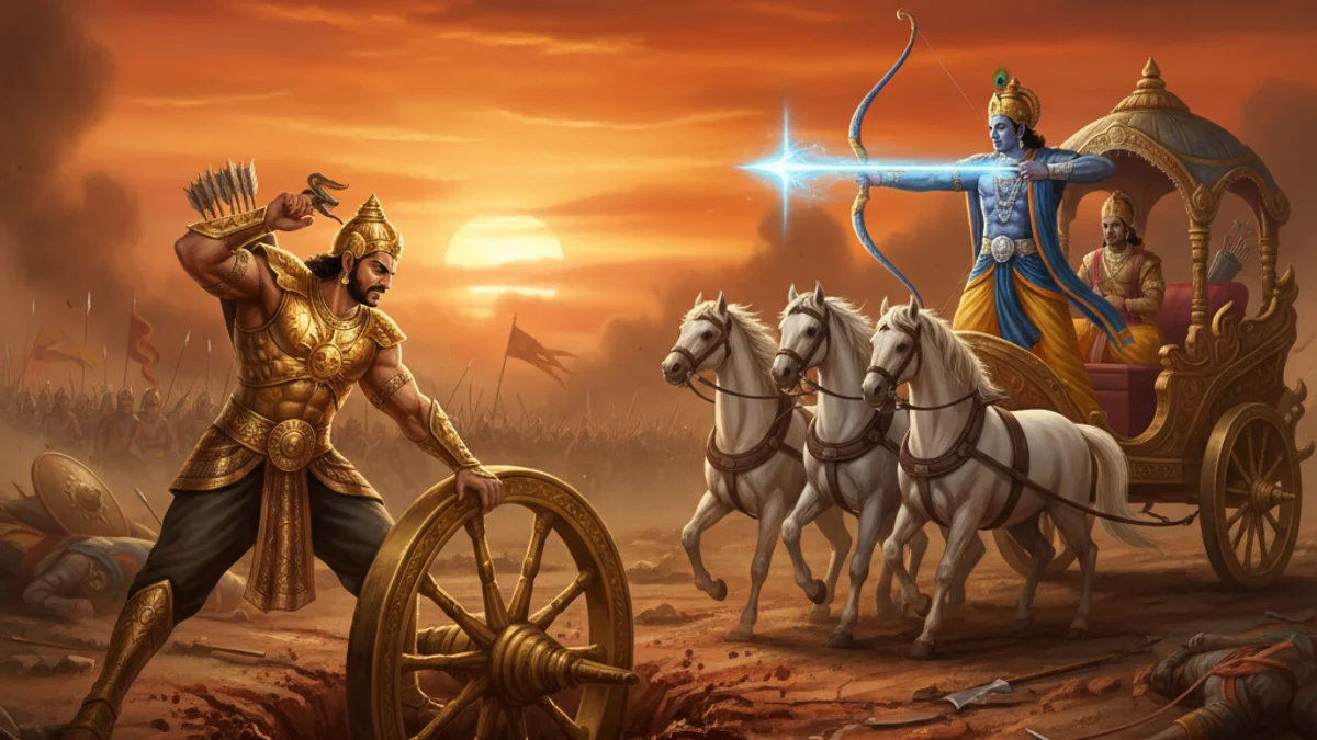 Illustration for The Death of Karna - a stories from the mahabharata Hindu Epics story with moral lessons