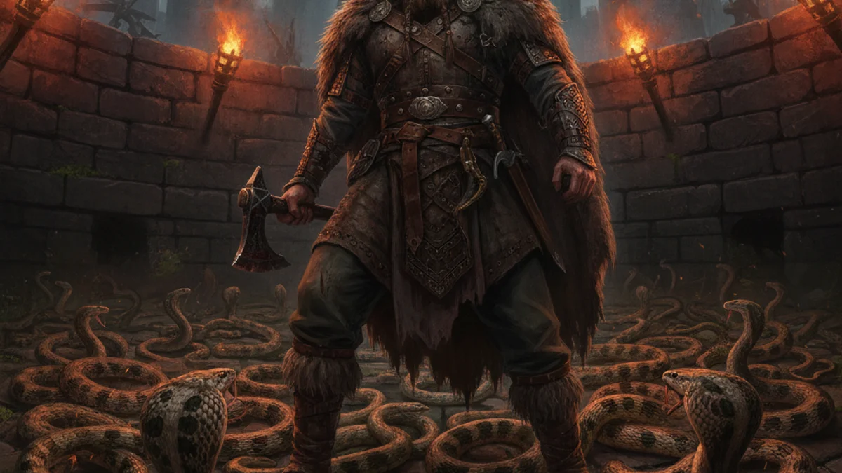 Illustration for The Death of Ragnar - a norse heroes Norse Myths story with moral lessons