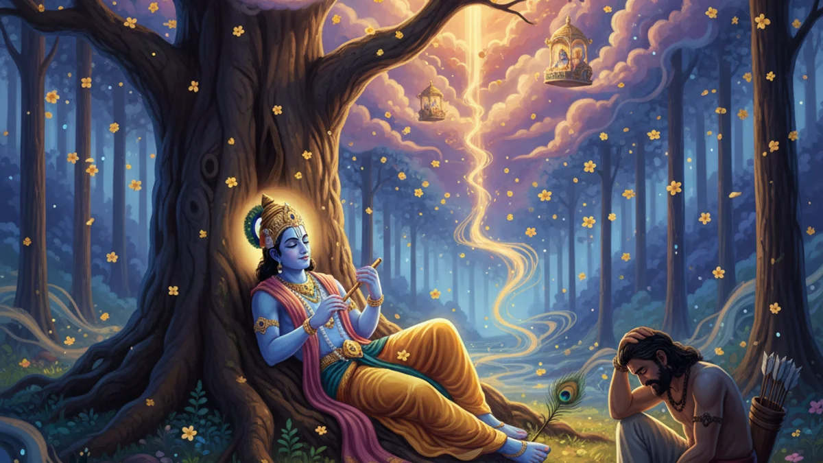 Illustration for The Departure of Krishna - a krishna tales Hindu Epics story with moral lessons