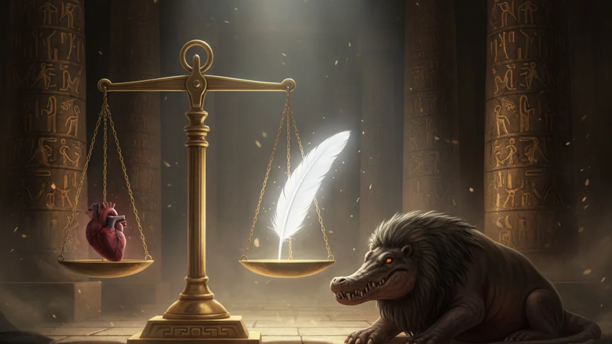 Illustration for The Devourer Ammit - a tales of the afterlife Egyptian Mythology story with moral lessons