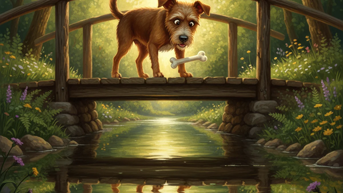 The Dog and His Reflection - Aesop's Fables Extended story illustration from Moral Fables
