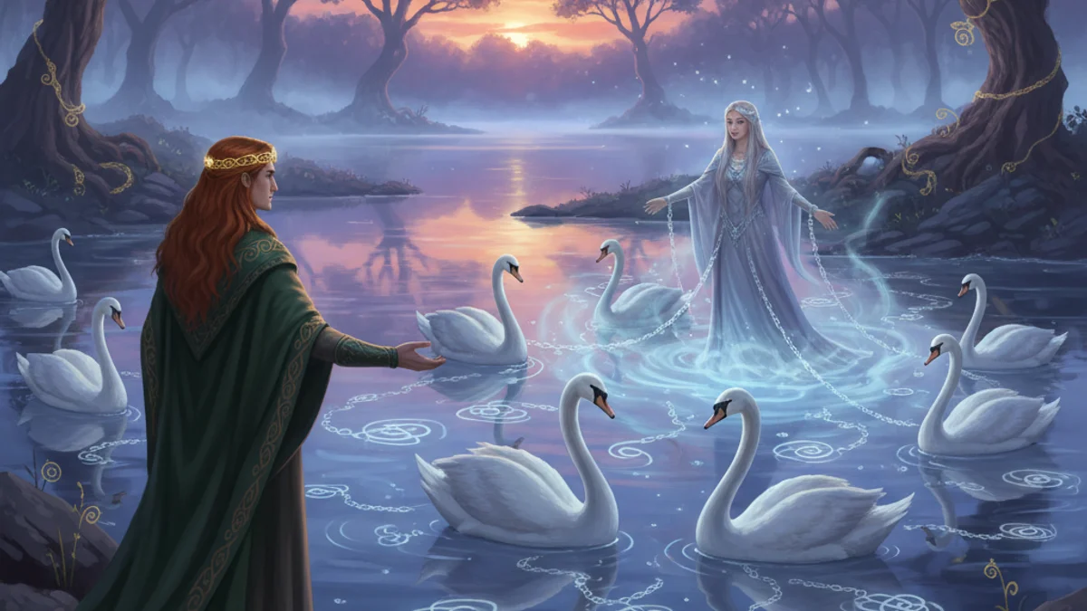 Illustration for The Dream of Aengus - a mythological cycle Irish Legendary Cycles story with moral lessons