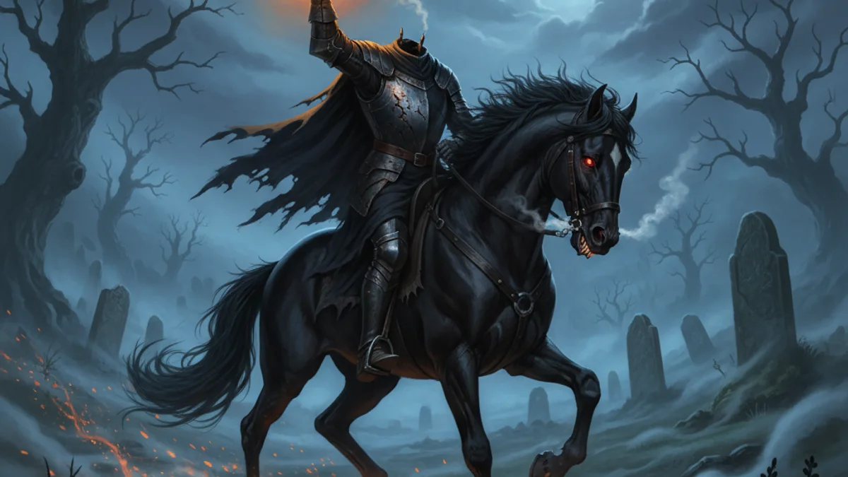 Illustration for The Dullahan - a mythical creatures Celtic Myths story with moral lessons