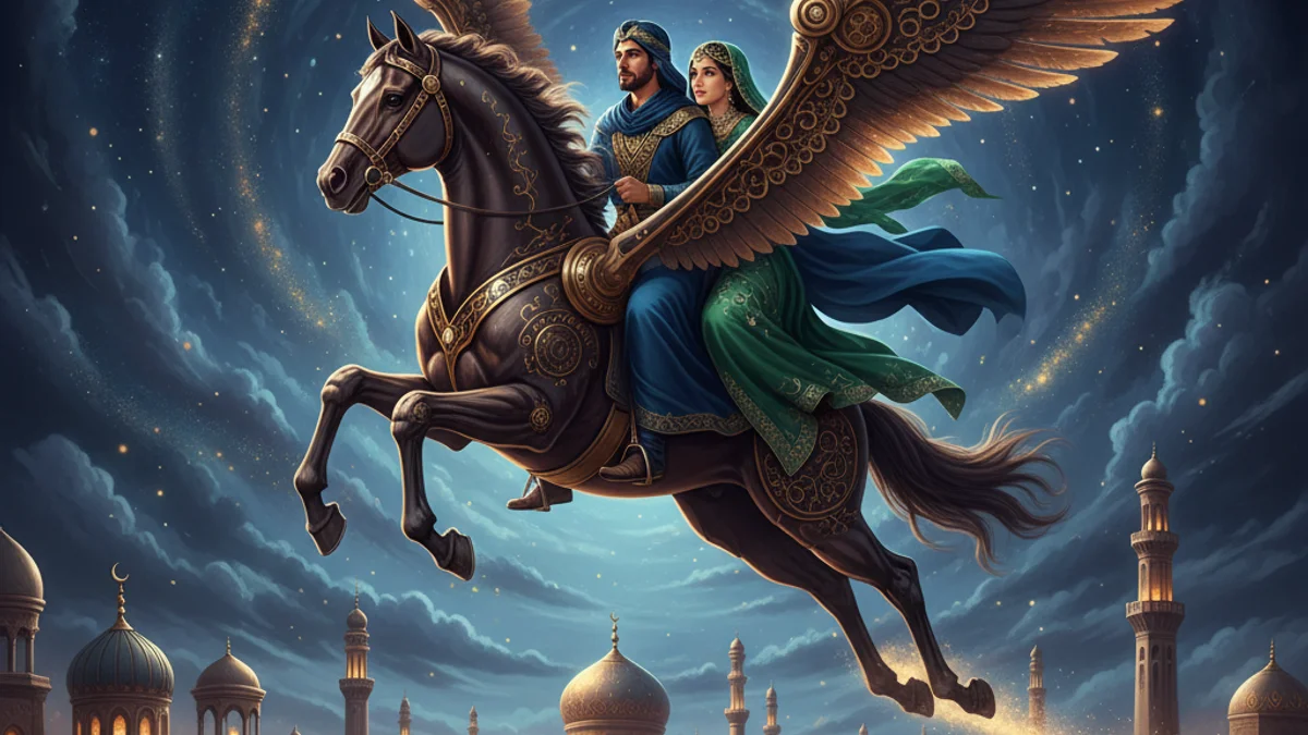Illustration for The Ebony Horse - a scheherazade's stories Arabian Nights story with moral lessons