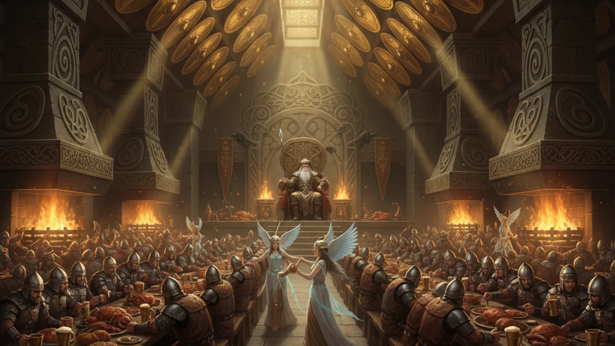 Illustration for The Einherjar - a mythical beings Norse Myths story with moral lessons