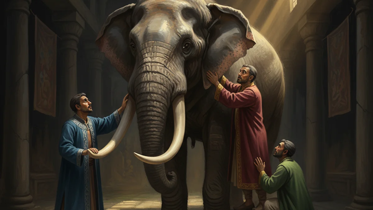 Illustration for The Elephant in the Dark - a parables of rumi Sufi Parables story with moral lessons