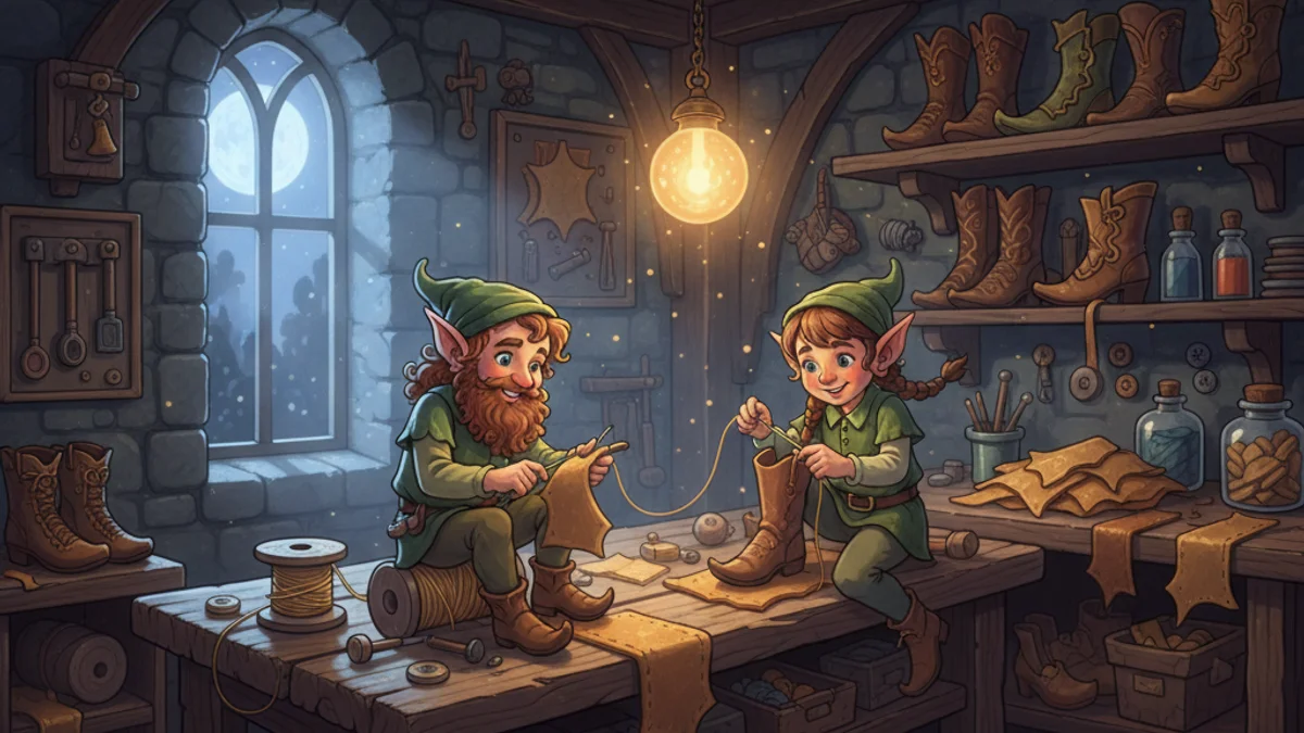 The Elves and the Shoemaker - Brothers Grimm Stories story illustration from European Folklore