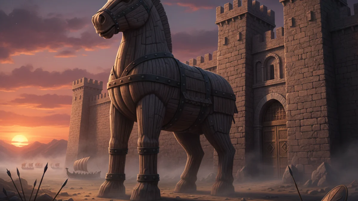 Illustration for The Fall of Troy - a famous myths Greek Myths story with moral lessons