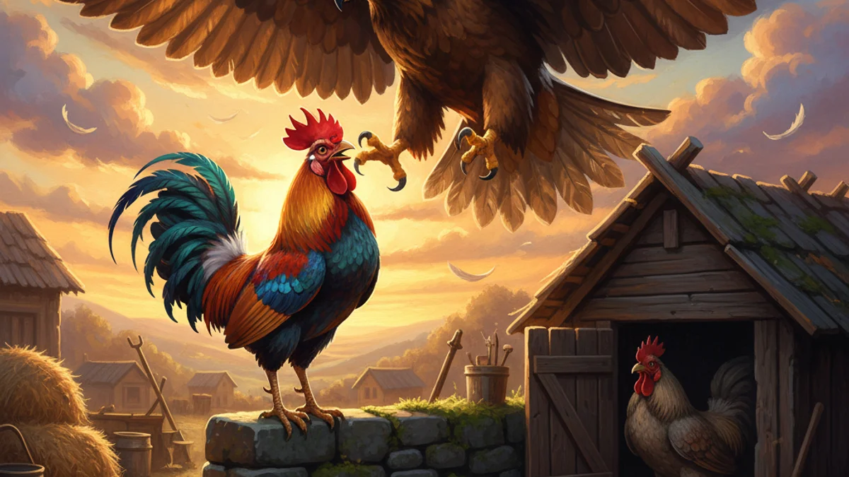 Illustration for The Fighting Cocks and the Eagle - a additional aesop Greek Fables story with moral lessons