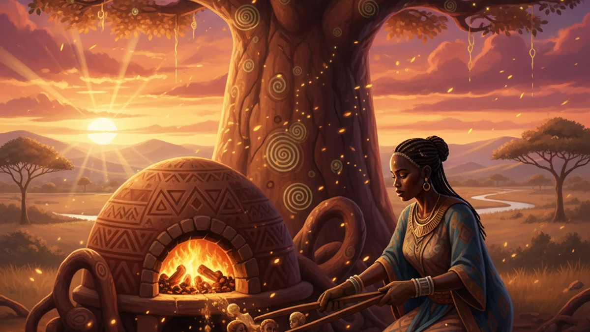 Illustration for The Fire Children - a tribal legends African Folktales story with moral lessons