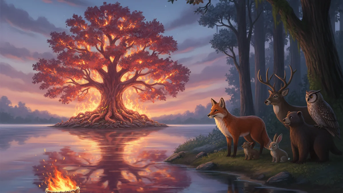 Illustration for The First Fire - a creation stories Native American Legends story with moral lessons