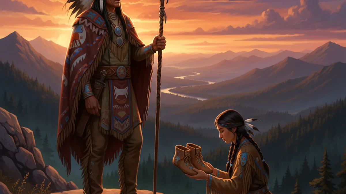Illustration for The First Moccasins - a additional tribes Native American Legends story with moral lessons