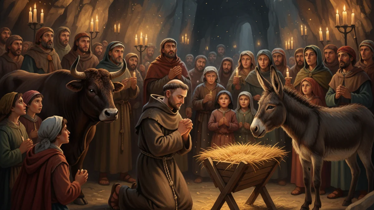 The First Nativity Scene - Stories of Saint Francis story illustration from Early Christian Saints Lives