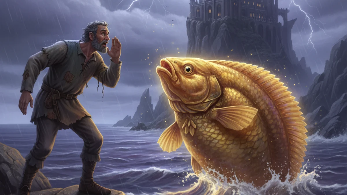 The Fisherman and His Wife - Brothers Grimm Stories story illustration from European Folklore