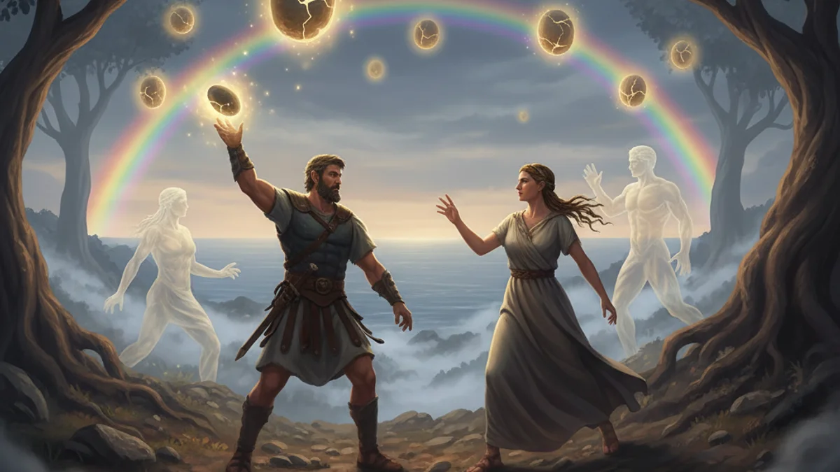 Illustration for The Flood of Deucalion - a famous myths Greek Myths story with moral lessons