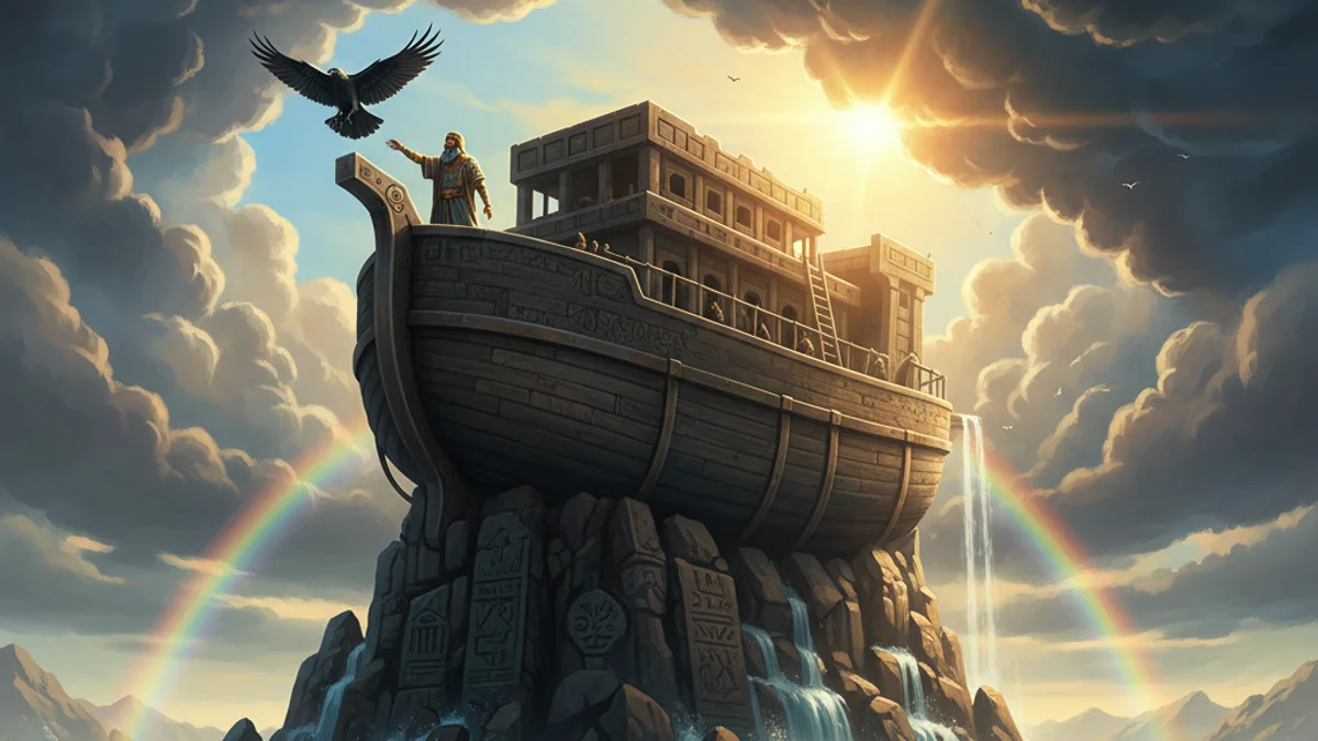 The Flood of Utnapishtim - Epic of Gilgamesh story illustration from Mesopotamian Mythology