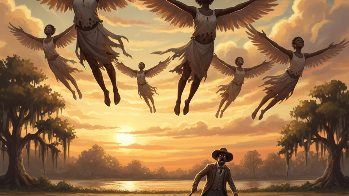 Illustration for The Flying Africans - a folk heroes African-American Folklore story with moral lessons