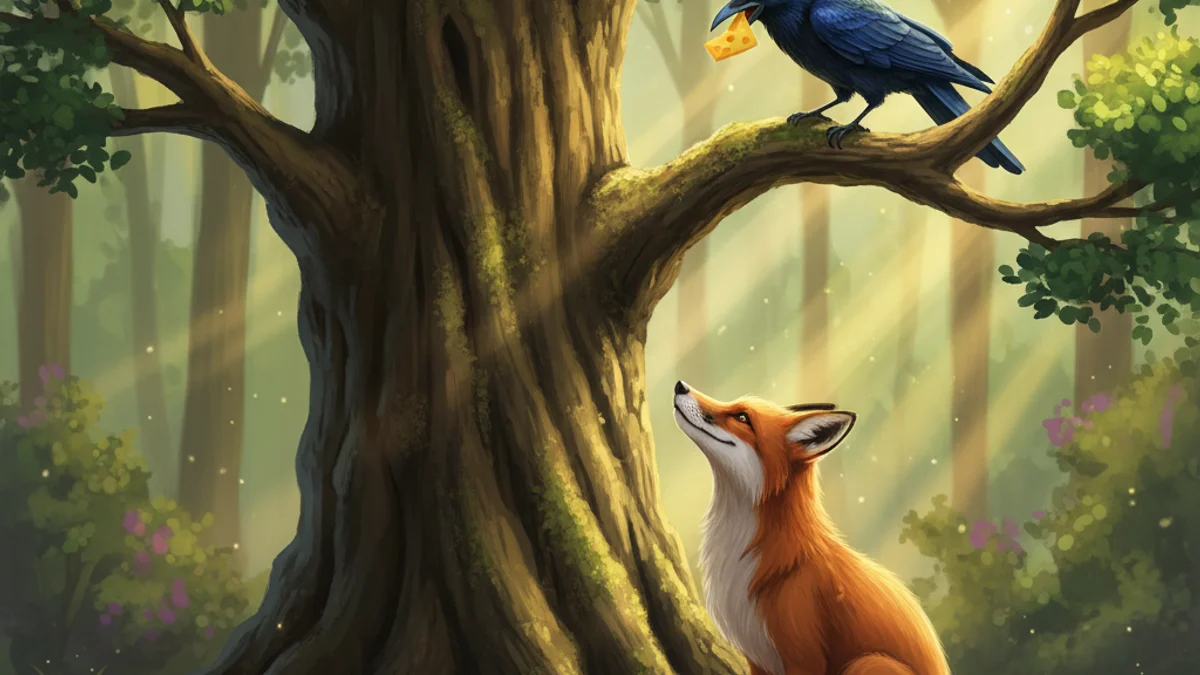 The Fox and the Crow - Aesop's Fables Extended story illustration from Moral Fables