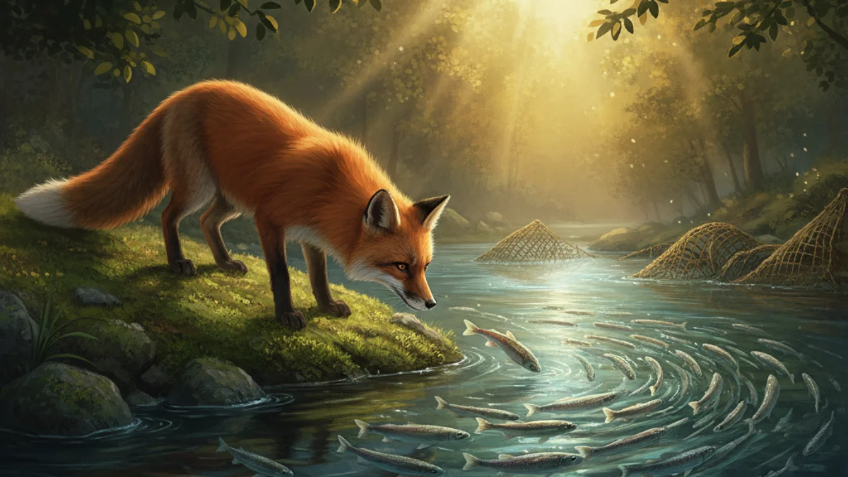 Illustration for The Fox and the Fish - a talmudic stories Jewish Folklore story with moral lessons