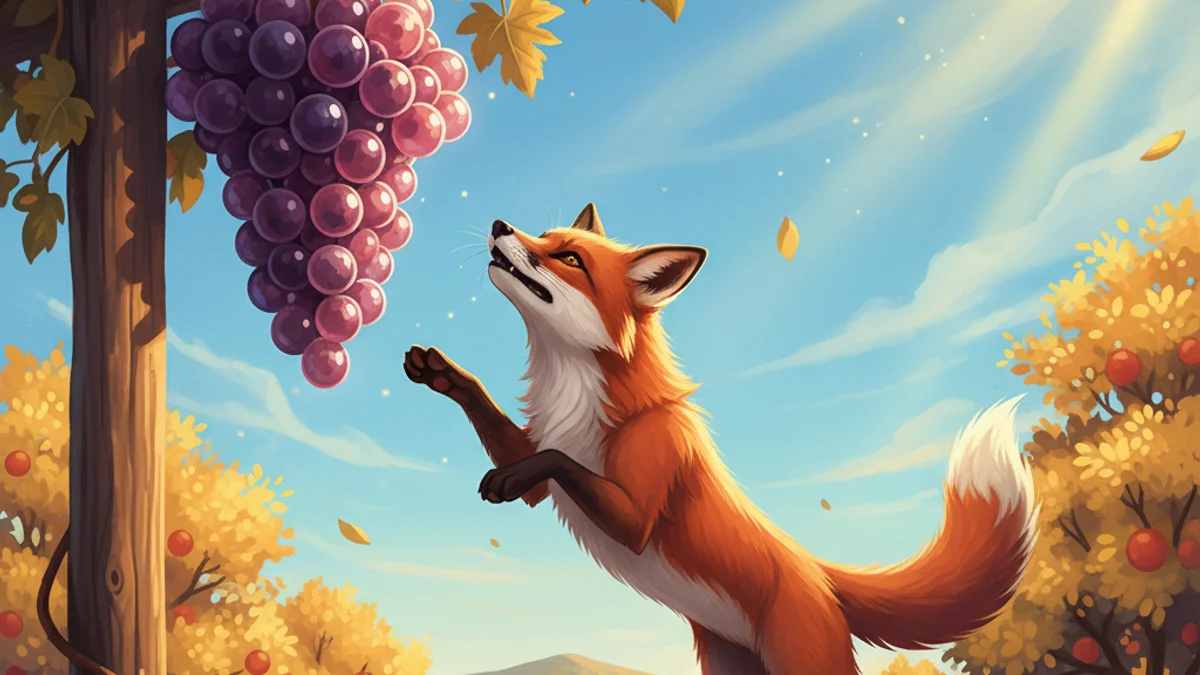 The Fox and the Grapes - Aesop's Fables Extended story illustration from Moral Fables