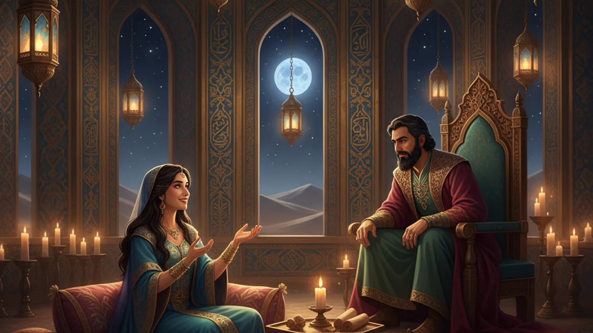 The Frame Story of Scheherazade - Scheherazade's Stories story illustration from Arabian Nights