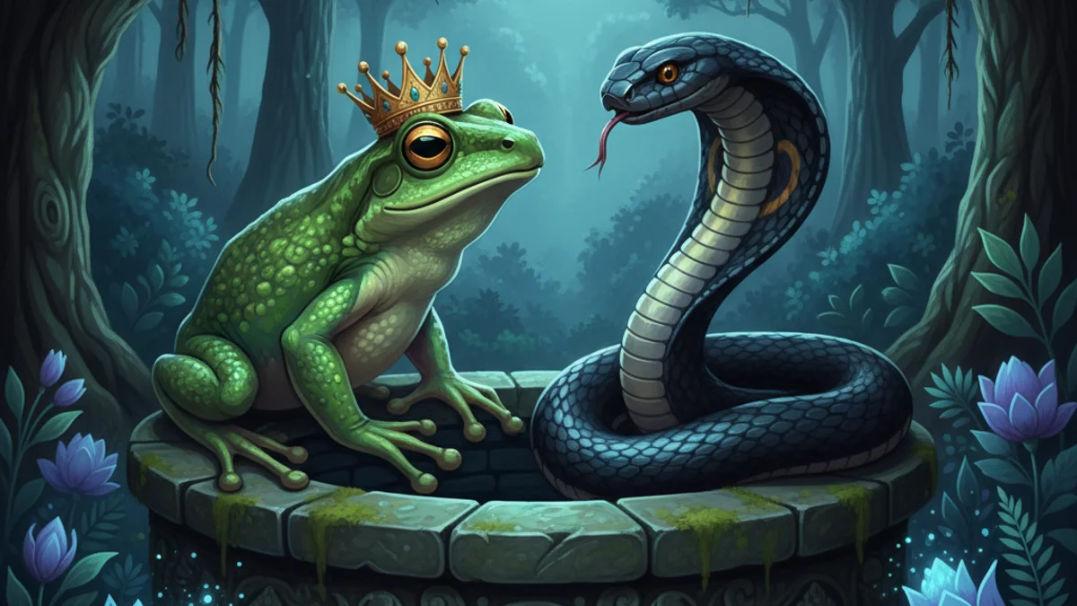 The Frog King - Animal Stories with Life Lessons story illustration from Panchatantra